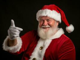 Man dressed as Santa Claus in playful pose on solid background AI Generative photo