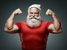 Man dressed as Santa Claus in playful pose on solid background AI Generative photo