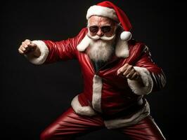 Man dressed as Santa Claus in playful pose on solid background AI Generative photo