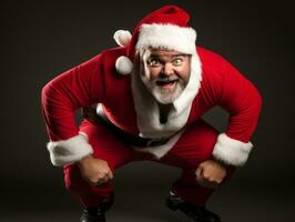 Man dressed as Santa Claus in playful pose on solid background AI Generative photo