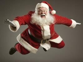 Man dressed as Santa Claus in playful pose on solid background AI Generative photo