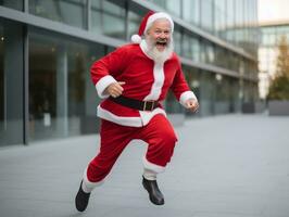 Man dressed as Santa Claus in playful pose on solid background AI Generative photo