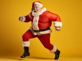 Man dressed as Santa Claus in playful pose on solid background AI Generative photo