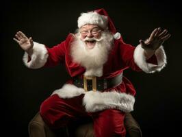 Man dressed as Santa Claus in playful pose on solid background AI Generative photo