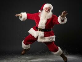 Man dressed as Santa Claus in playful pose on solid background AI Generative photo