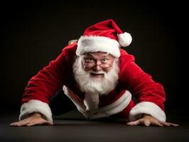 Man dressed as Santa Claus in playful pose on solid background AI Generative photo