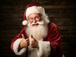 Man dressed as Santa Claus in playful pose on solid background AI Generative photo