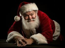 Man dressed as Santa Claus in playful pose on solid background AI Generative photo