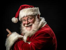 Man dressed as Santa Claus in playful pose on solid background AI Generative photo