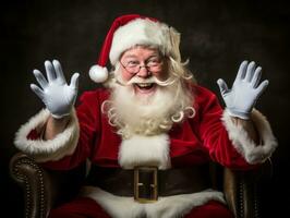 Man dressed as Santa Claus in playful pose on solid background AI Generative photo