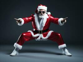 Man dressed as Santa Claus in playful pose on solid background AI Generative photo