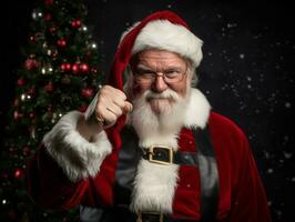 Man dressed as Santa Claus in playful pose on solid background AI Generative photo