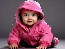 Adorable baby with vibrant clothing in a playful pose AI Generative photo