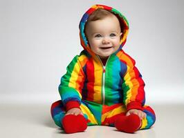 Adorable baby with vibrant clothing in a playful pose AI Generative photo