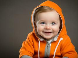 Adorable baby with vibrant clothing in a playful pose AI Generative photo