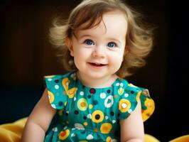 Adorable baby with vibrant clothing in a playful pose AI Generative photo