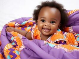 Adorable baby with vibrant clothing in a playful pose AI Generative photo