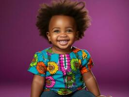 Adorable baby with vibrant clothing in a playful pose AI Generative photo