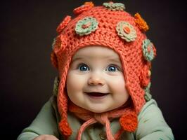 adorable bebé con vibrante ropa en un juguetón actitud ai generativo foto