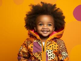 Adorable baby with vibrant clothing in a playful pose AI Generative photo