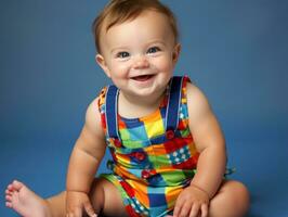 Adorable baby with vibrant clothing in a playful pose AI Generative photo