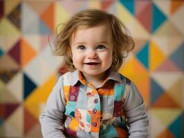 Adorable baby with vibrant clothing in a playful pose AI Generative photo