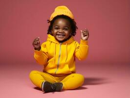 Adorable baby with vibrant clothing in a playful pose AI Generative photo