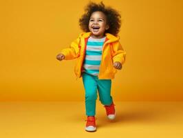 Adorable baby with vibrant clothing in a playful pose AI Generative photo