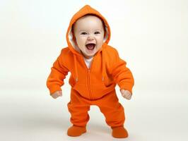 Adorable baby with vibrant clothing in a playful pose AI Generative photo