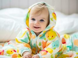 Adorable baby with vibrant clothing in a playful pose AI Generative photo