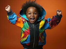 Adorable baby with vibrant clothing in a playful pose AI Generative photo