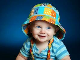 Adorable baby with vibrant clothing in a playful pose AI Generative photo