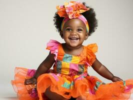 Adorable baby with vibrant clothing in a playful pose AI Generative photo