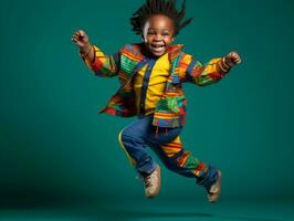 Adorable baby with vibrant clothing in a playful pose AI Generative photo