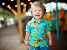 adorable bebé con vibrante ropa en un juguetón actitud ai generativo foto