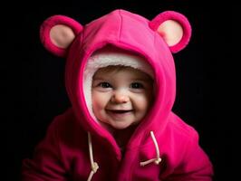 Adorable baby with vibrant clothing in a playful pose AI Generative photo