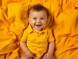 Adorable baby with vibrant clothing in a playful pose AI Generative photo