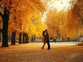 Loving couple is enjoying a romantic autumn day AI Generative photo