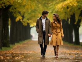 Loving couple is enjoying a romantic autumn day AI Generative photo