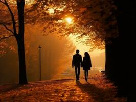 Loving couple is enjoying a romantic autumn day AI Generative photo