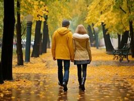 Loving couple is enjoying a romantic autumn day AI Generative photo