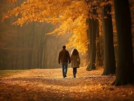 Loving couple is enjoying a romantic autumn day AI Generative photo