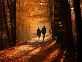 Loving couple is enjoying a romantic autumn day AI Generative photo