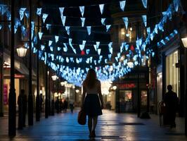 Woman enjoys a leisurely walk in the heart of the city AI Generative photo