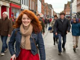 Woman enjoys a leisurely walk in the heart of the city AI Generative photo