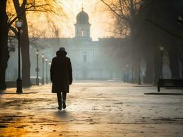 Woman enjoys a leisurely walk in the heart of the city AI Generative photo