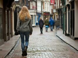 Woman enjoys a leisurely walk in the heart of the city AI Generative photo