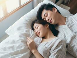 Loving asian couple is enjoying a romantic winter day AI Generative photo