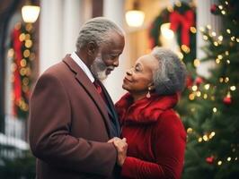 Loving old african american couple is enjoying a romantic winter day AI Generative photo