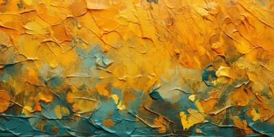 Generative AI, Closeup of impasto abstract rough autumn colors art painting texture, orange fall background photo